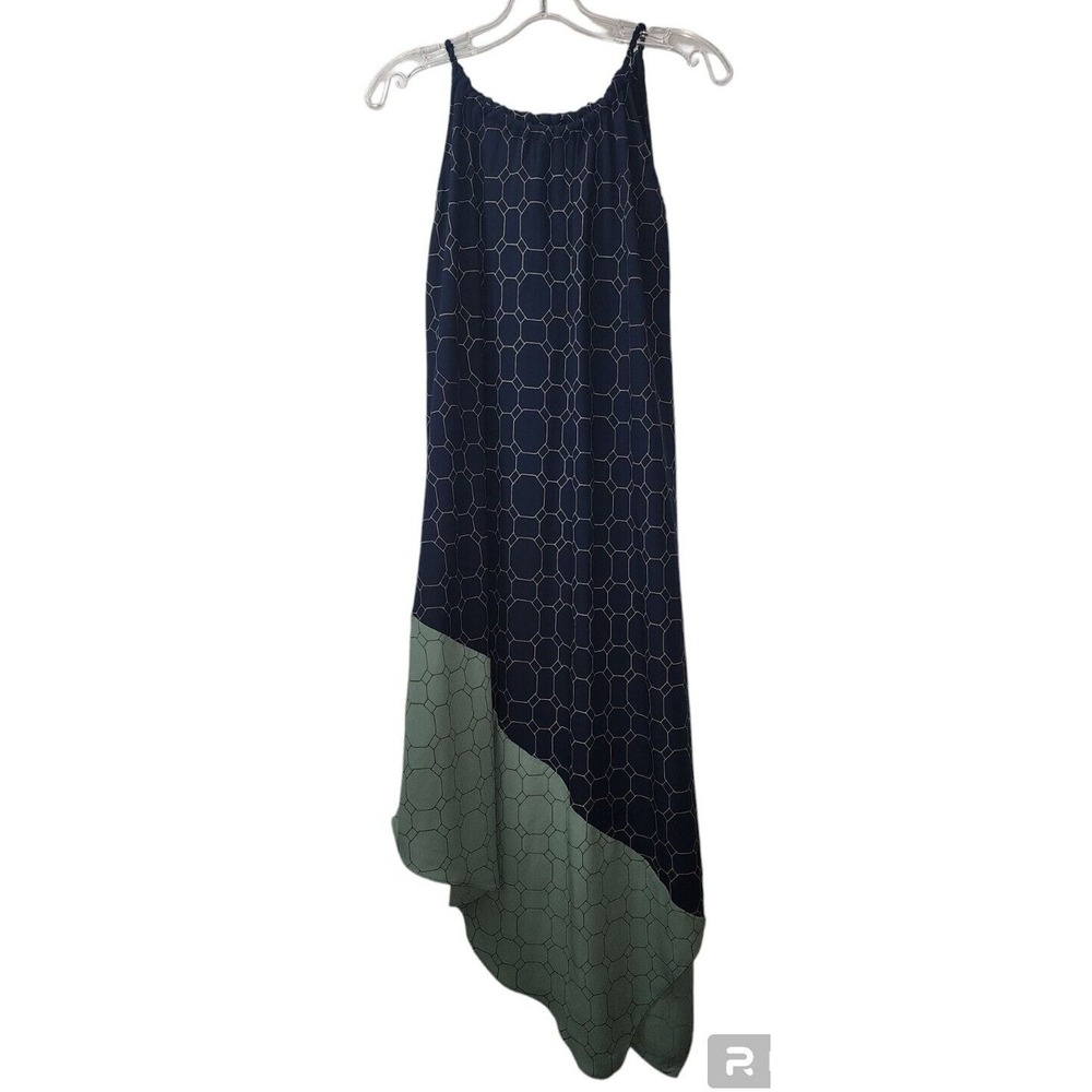 Sleeveless Maxi Dress Geometricā Print Casual Summer Dress Navy Green Size